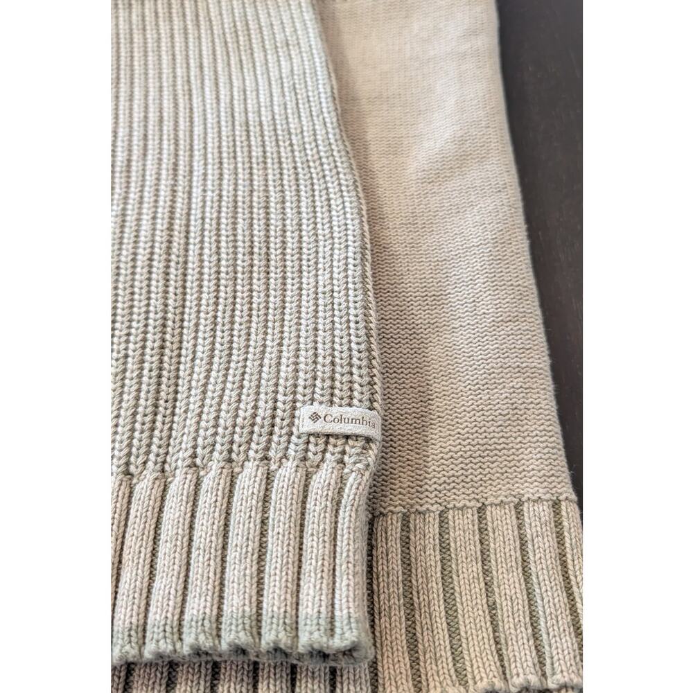 Columbia Mens Cotton Knit Sweater Medium Beige Ribbed Crewneck Pullover Cozy - Picture 6 of 7